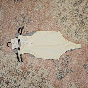 Pink Rose 2 Pack Cream & Gray Snap Crotch Ribbed Thong Bodysuits - Size XS/S